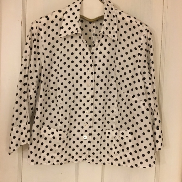Talbots Tops - Talbots Woman Petite Polka Dot Linen Blouse 14W